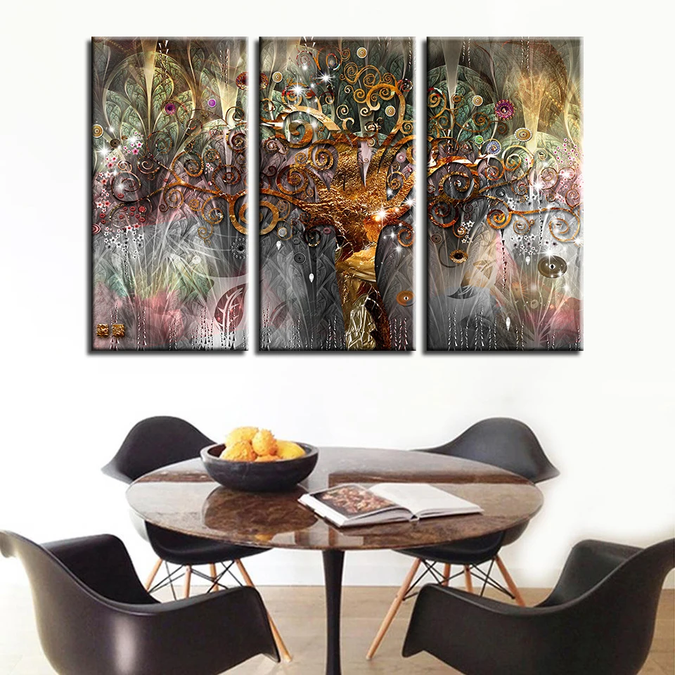 Печать на холсте плакат Спальня Wall Art рамка комплект из 3 предметов Густав Климт