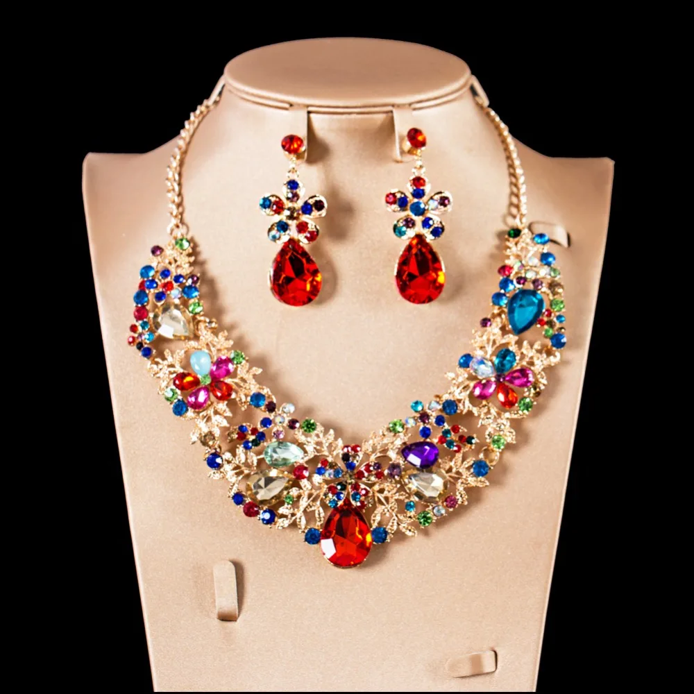 

LAN PALACE dubai gold jewelry sets for women engagement bridal jewelry sets necklace and earrings six colors free shipping