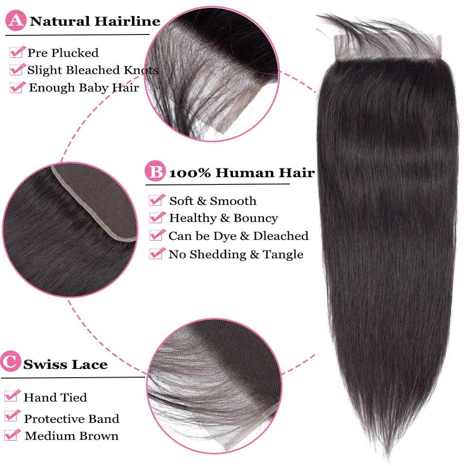Прямые перуанские волосы Remy с глубоким вырезом 6*6 кружевной застежкой отбеленные