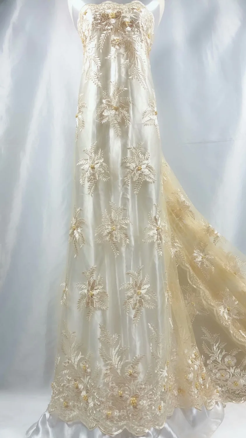 2018 Africa 3D Lace Fabric Latest Style African Embroidery Flower Beaded Women Wedding Dress | Дом и сад