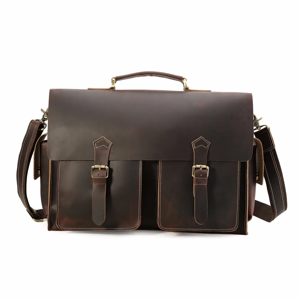 TIDING Mens Genuine Briefcases For 17&quot Laptop Bag Vintage Style Cross Body Shoulder Messenger Crazy horse Leather New 1406 | Багаж и