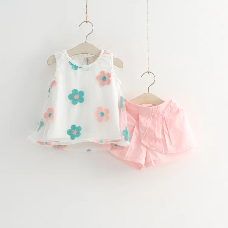 Летние комплекты принцессы для девочек костюм без рукавов Милая футболка с