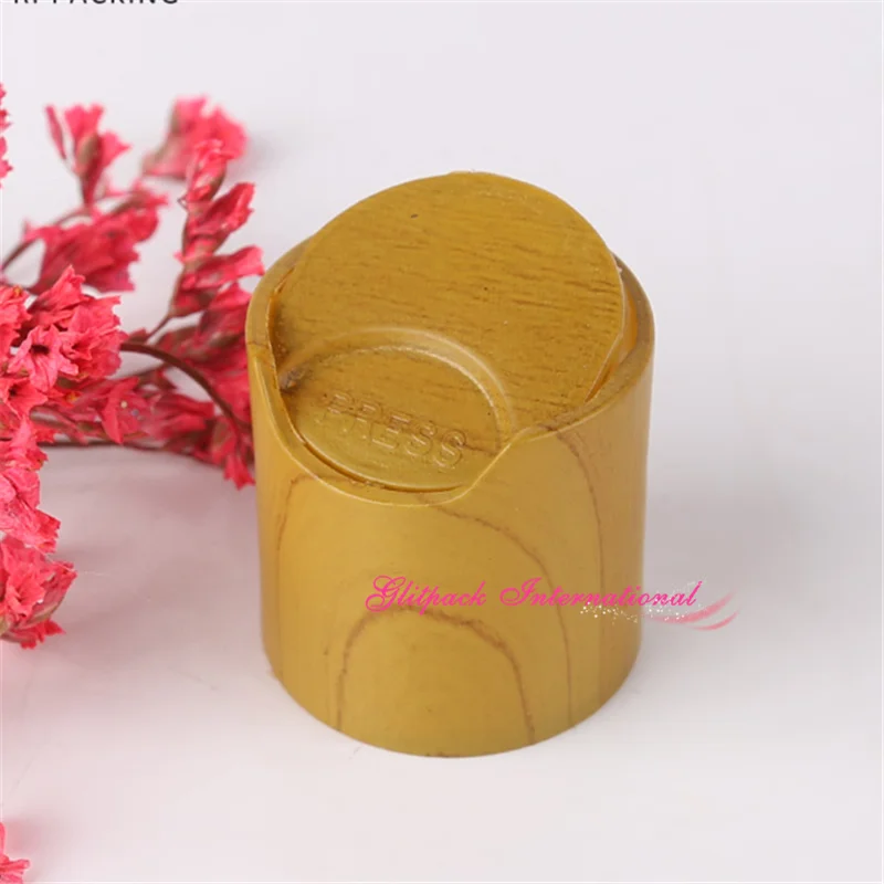 Special wood grain color PP Plastic Disc Top cover for lotion Shampoo squeezable containers R24 24mm neck polypropylene Lid |