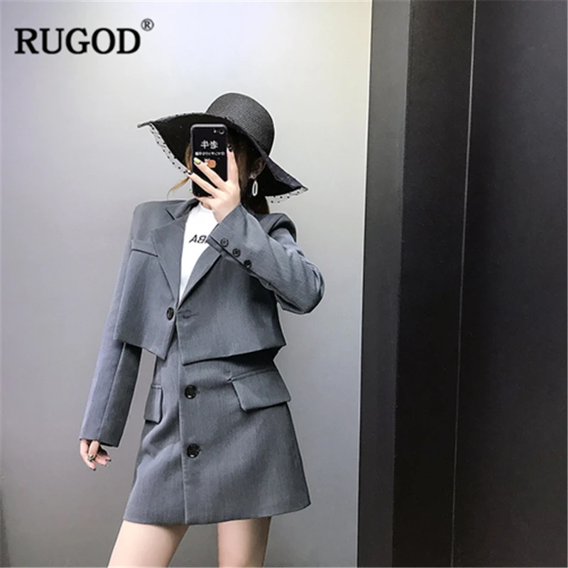 RUGOD/2018 новые офисные женские костюмы с юбкой элегантный комплект из 2 предметов