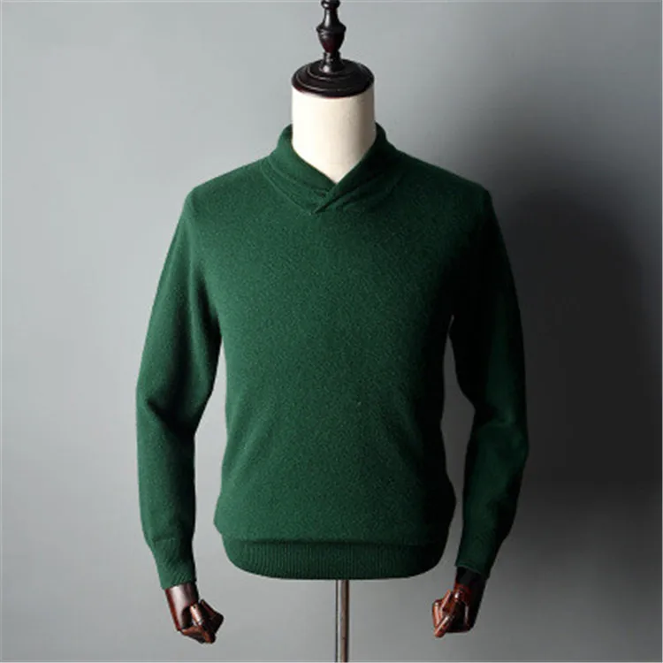 

smart casual 100%cashmere v-neck knit men fashion thick solid H-straight pullover sweater 4color S-2XL