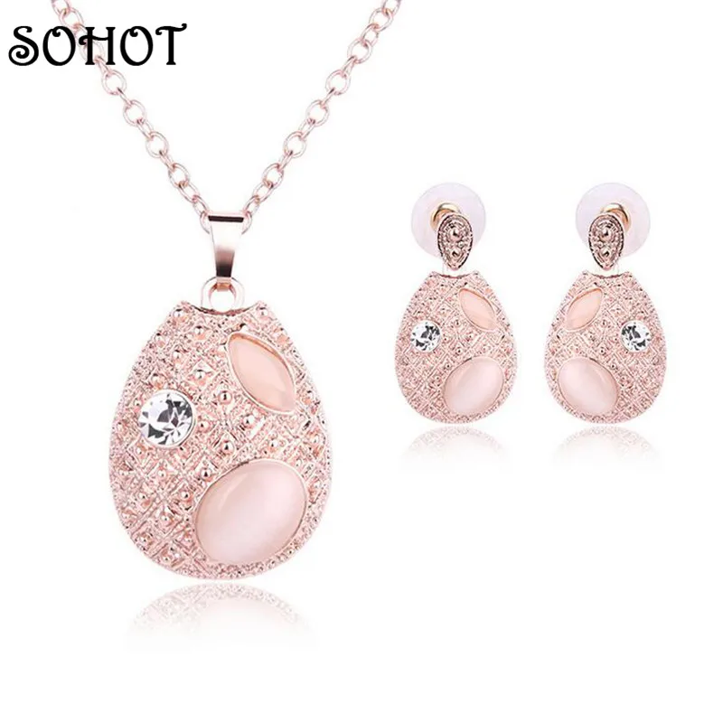 SOHOT элегантные женские серьги-подвески с опалом и кристаллами ожерелье кулоном
