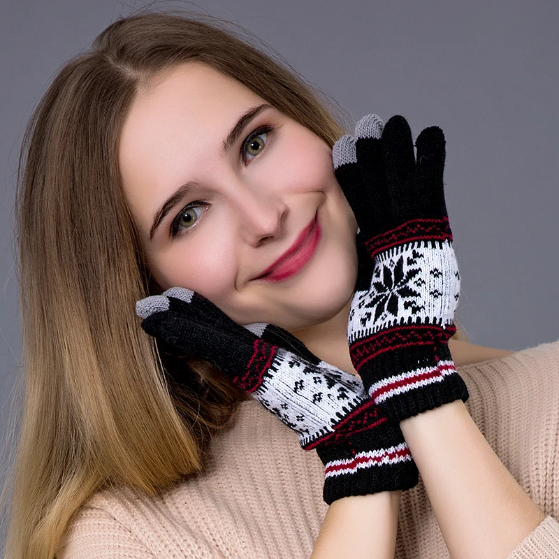 Iwinter Мода г. трикотажные Прихватки для мангала для женщина толстый хлопок Зимние перчатки Сенсорный экран Прихватки для мангала руку зимние Интимные аксессуары