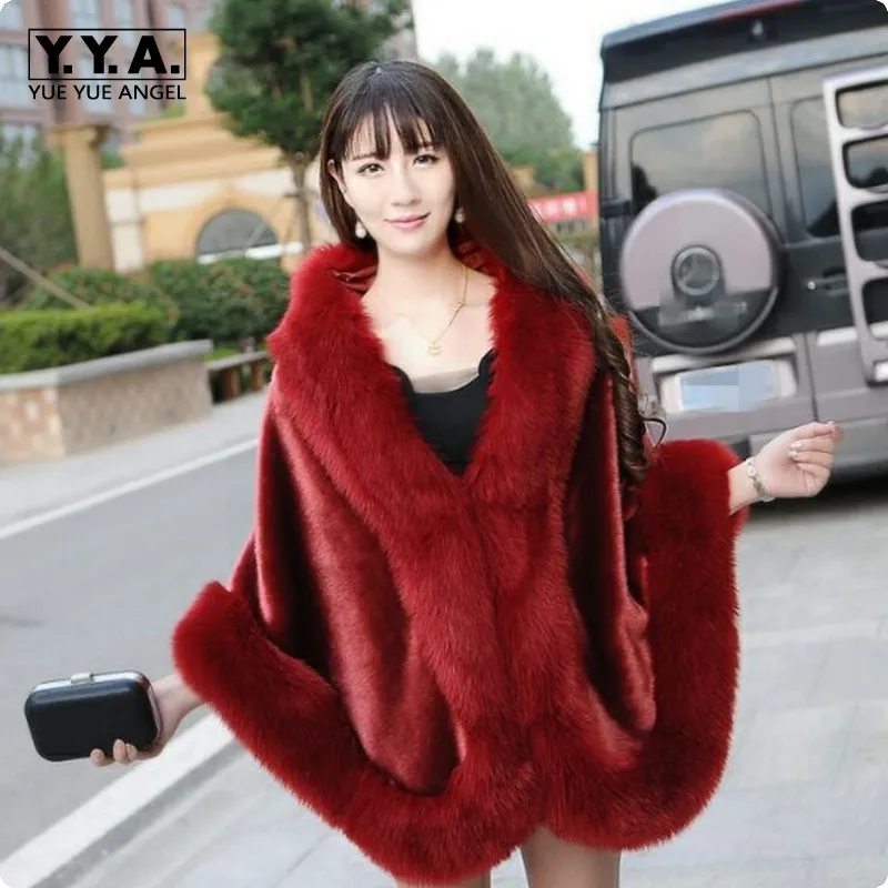 Зимний Топ бренд женские теплые накидки из искусственного меха черный красный