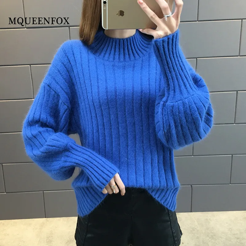 Осенне-зимний женский свитер 2021 Новые Вязаные Пуловеры с рукавами-фонариками