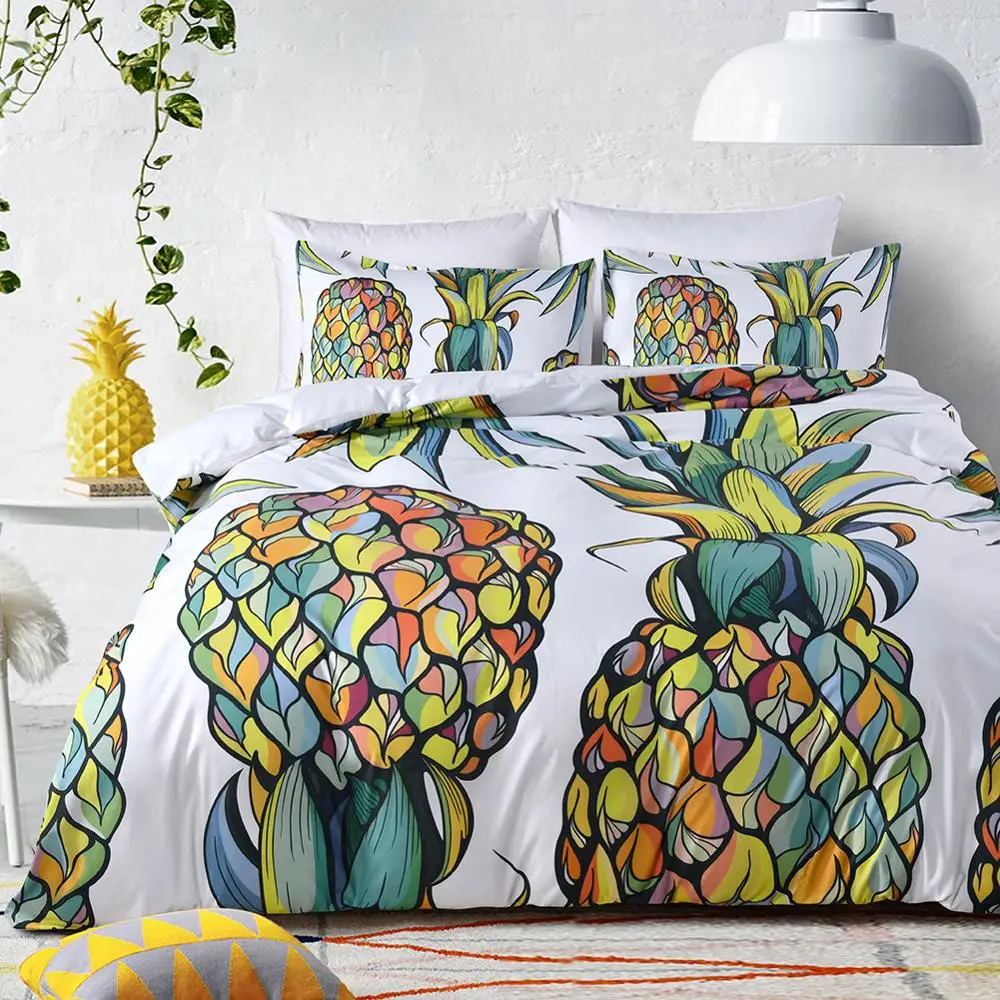 

Microfiber Pineapple Pattern Living Room Bedding Set 2 3 Pcs Duvet Cover Pillowcases Sets Queen King Twin Home Textile