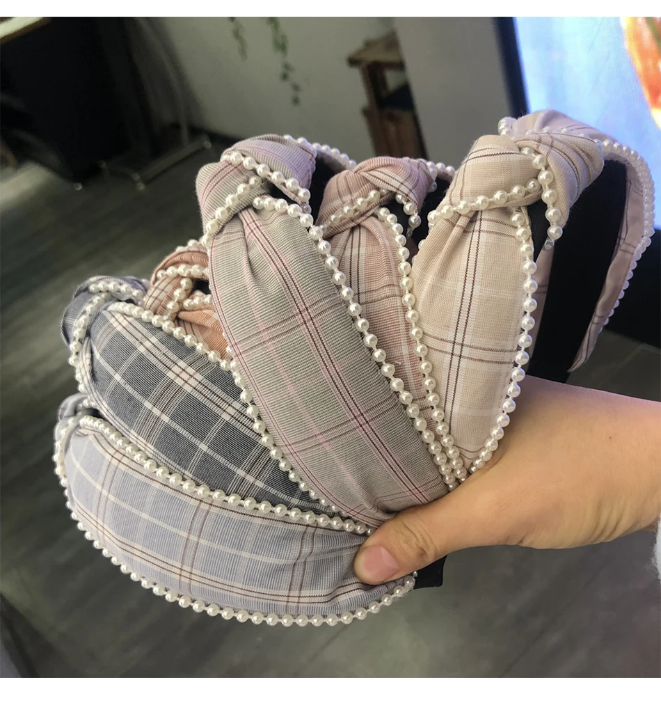 Fashion Pearl Hair Accessories Adlut High Elastic Lattice Knot Hair Band for Women Headband For Girls Hairband Hair Hoop Turban