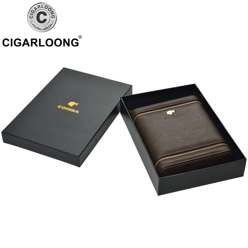 COHIBA дорожный Чехол для сигары мини-хьюмидор Вмещает 6 сигар изготовлен из искусственной кожи и кедрового дерева CP-1020