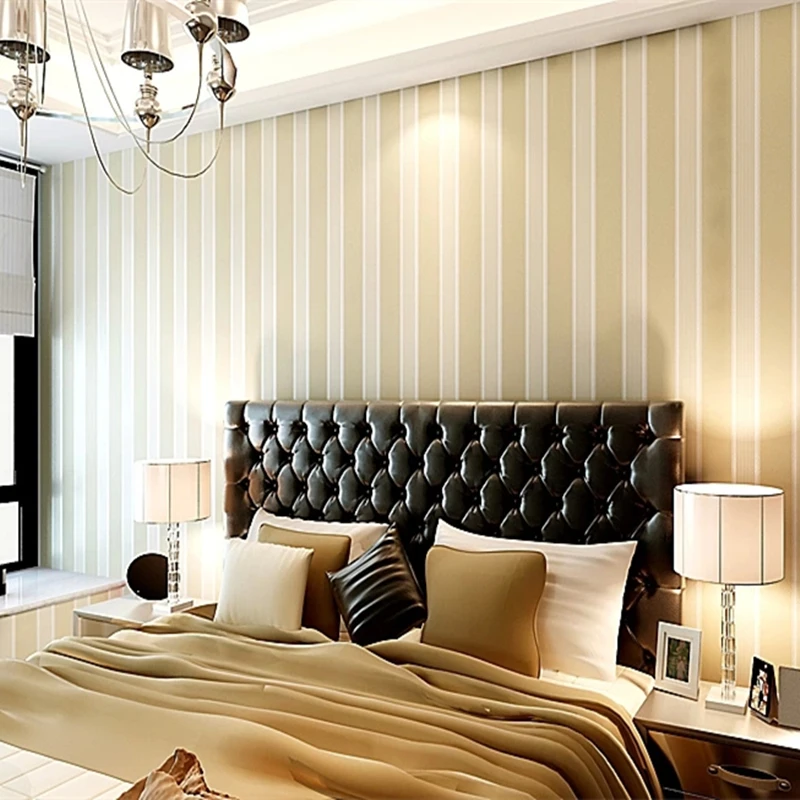 

Free Shipping Bedroom Wallpaper Stripe Wallpaper yellow white gold Color Christmas Home decorates Wall Paper Roll