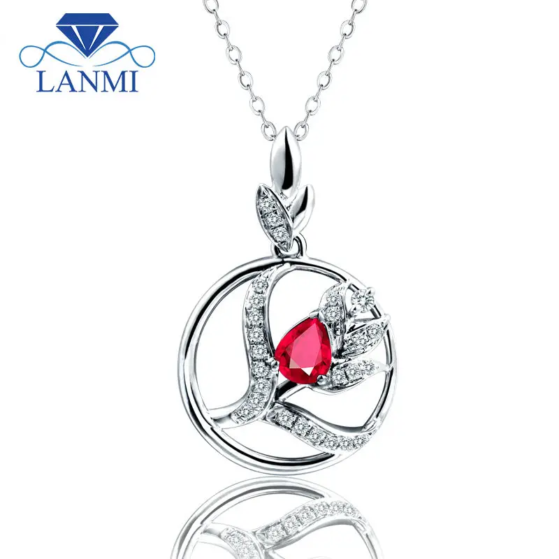 Ожерелье женское из белого золота с рубинами и бриллиантами|diamond ruby pendant|ruby diamond