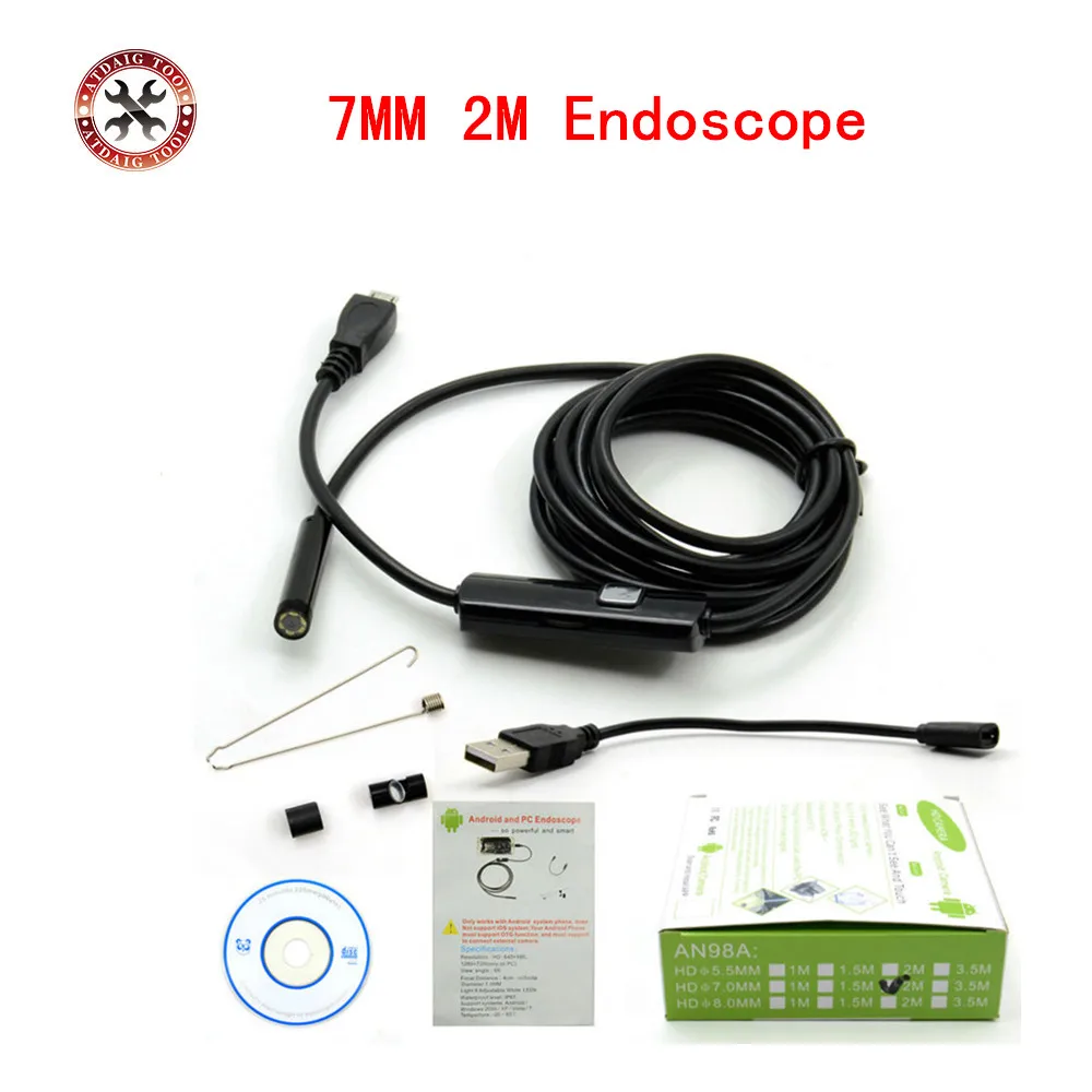 2 м 7 мм Высокое качество боковое зеркало + крючок набор магнитных USB эндоскоп