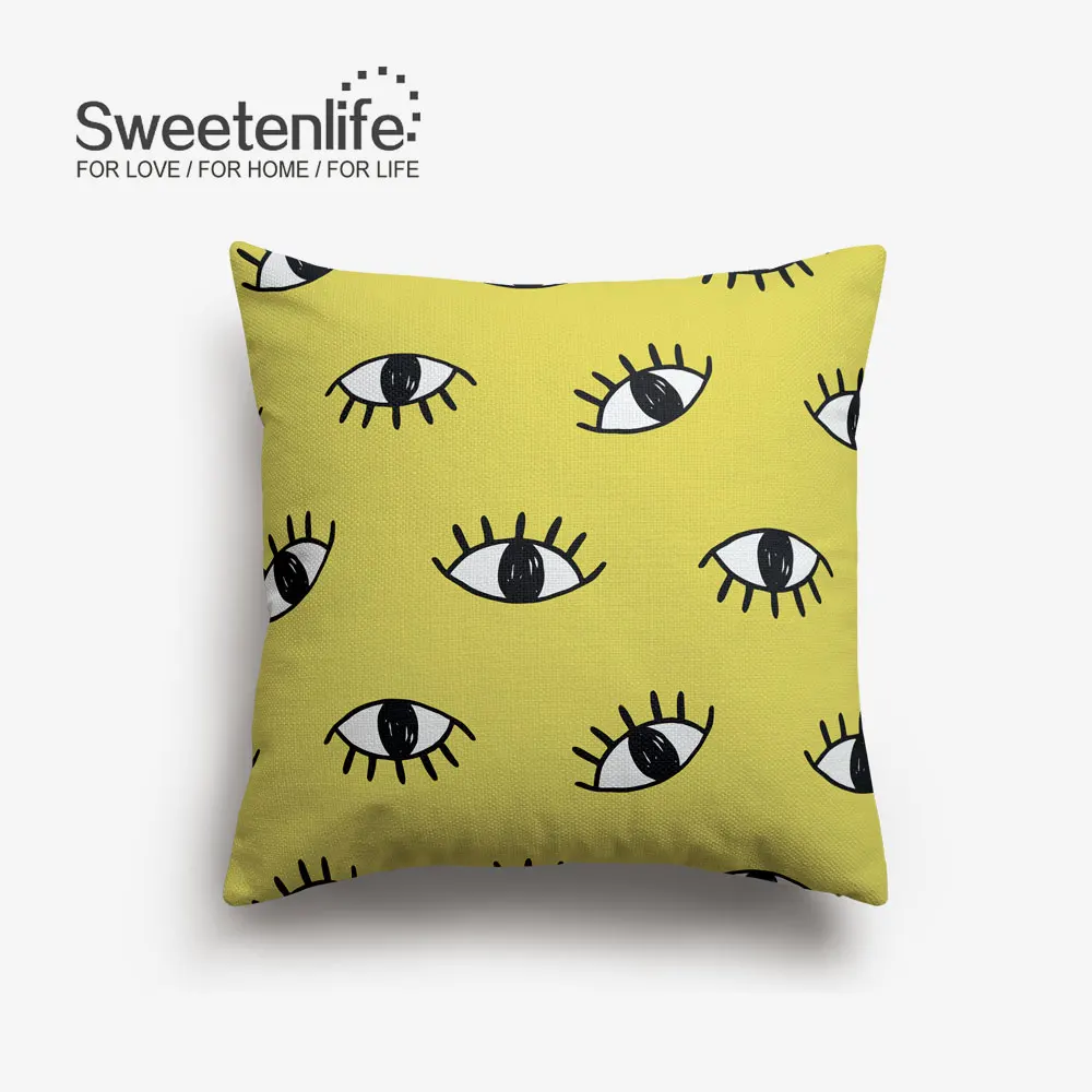 Sweetenlife 45x45 см нарисованные вручную глаза модные наволочки стиль наволочки для дома Декор Высокое качество Белый лен подушка для стула