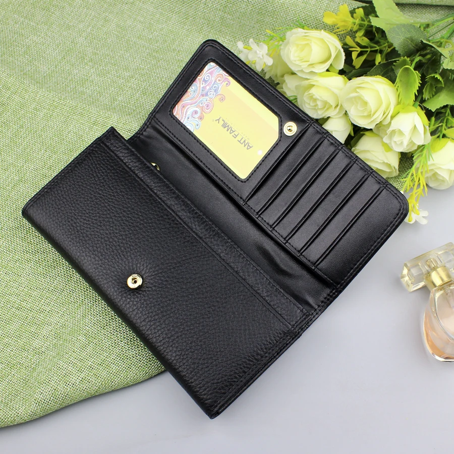 Женский Длинный кошелек из натуральной кожи 3 сложения на застежке с отделением