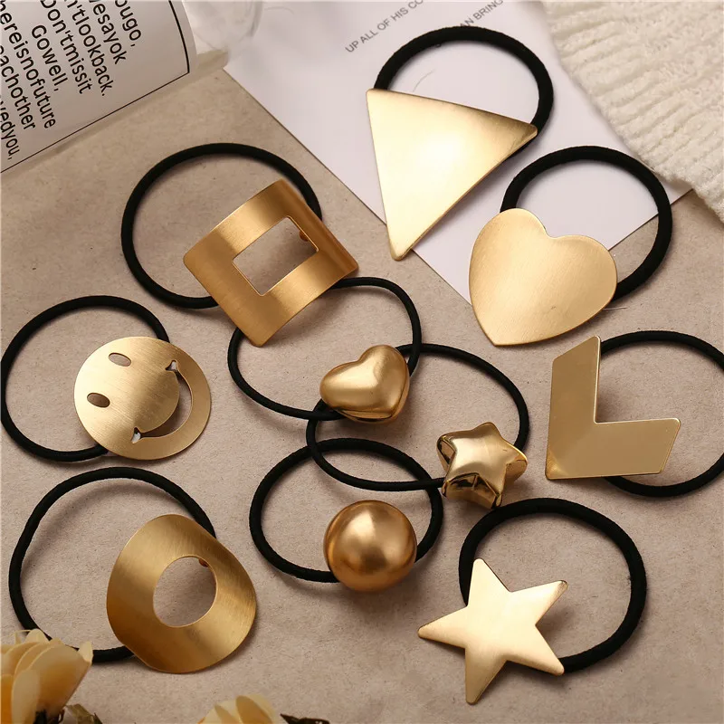 Модные женские аксессуары для волос, металлический смайлик, геометрический обруч со звездой, резинка для волос, резинка для волос, конский хвост, резинки для волос