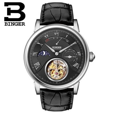 Подлинные роскошные Бингер бренд TOURBILLON крокодиловый кожаный ремешок для мужчин высокого класса Сапфир Водонепроницаемый ручной Ветер Механические Мужские часы - Цвет: 80801-4