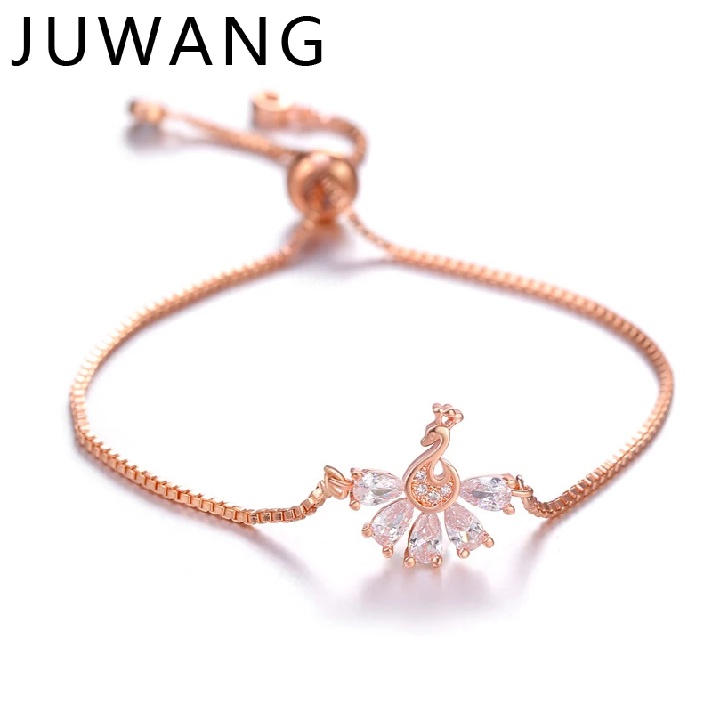 

JUWANG Wholesale Cubic Zirconia Peacock Charm Chain Bracelets For Women Girl Adjustable Bracelet Bangles Fashion DIY Jewelry