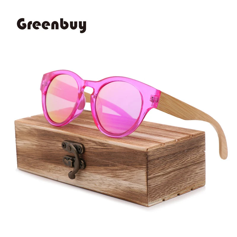 

New bamboo and wood sunglasses PC circular frame retro wooden polarized bamboo leg glasses TAC lady's Sunglasses