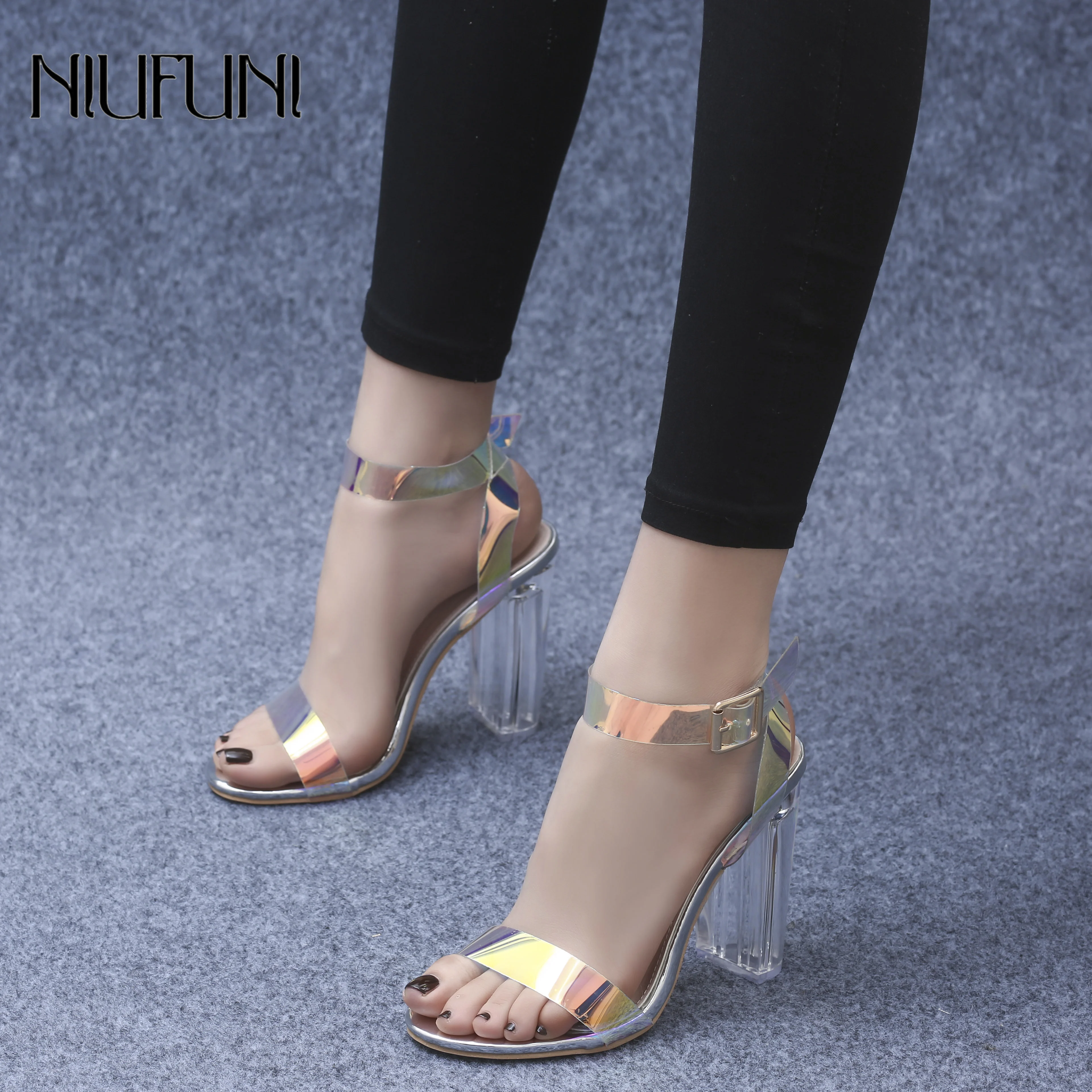 

New Women's Sandals Sexy Crystal Sandals High Heels Discoloration Open Toe Dress Shoes PVC Ladies Summer Transparent Women Shoes