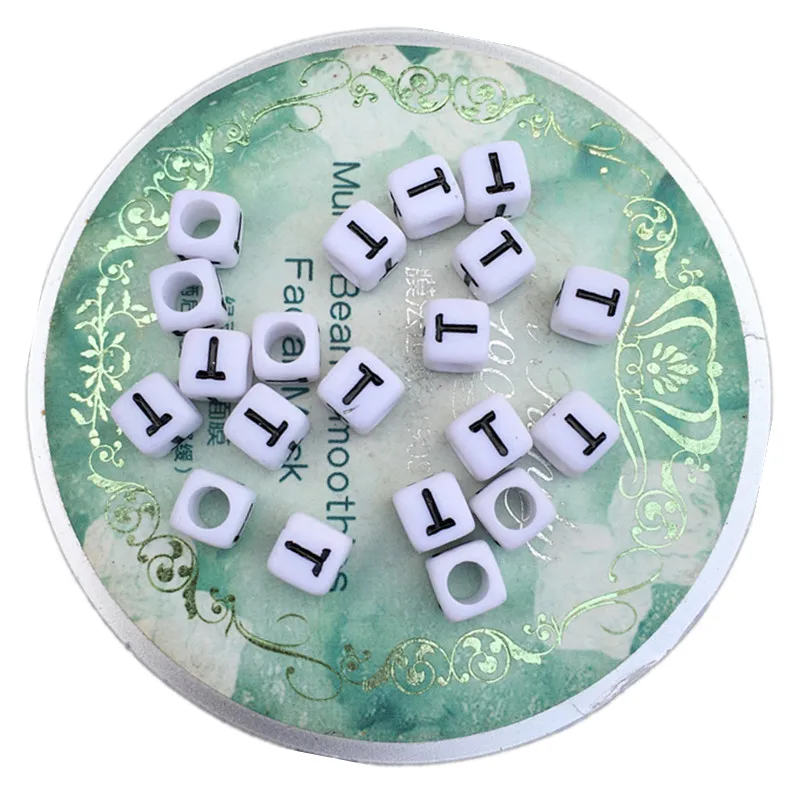 

Free Shipping Single Initial T Printing Cube Square Alphabet Acrylic Beads 2600PCs/lot 6*6MM White Plastic Letter Spacer Beads