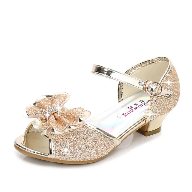 

Children girl Princess Rhinestone bowknot Sandals Girls dance Shoes Square high-heeled Party Shoes 26-38 5colors GZX02