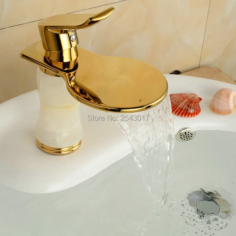 Кран для ванной комнаты Роскошный Золотой водопад мраморный камень белый