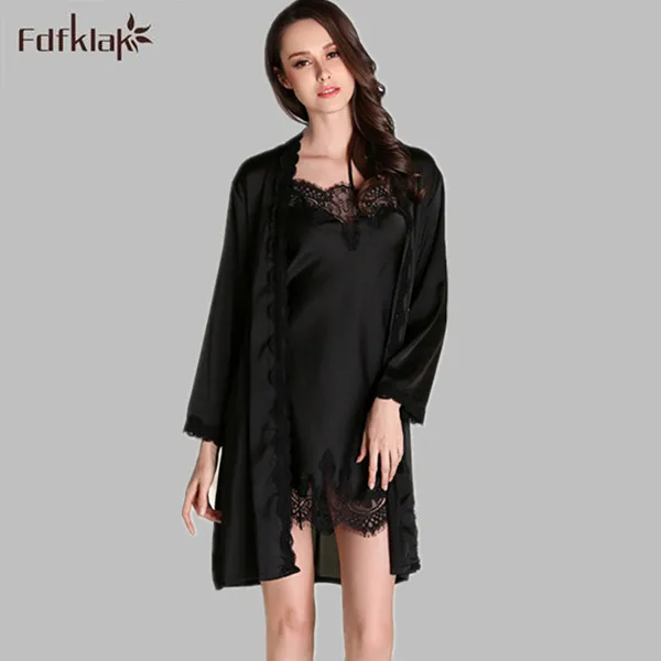 Модный женский весенне-летний Шелковый ночной халат с длинным рукавом