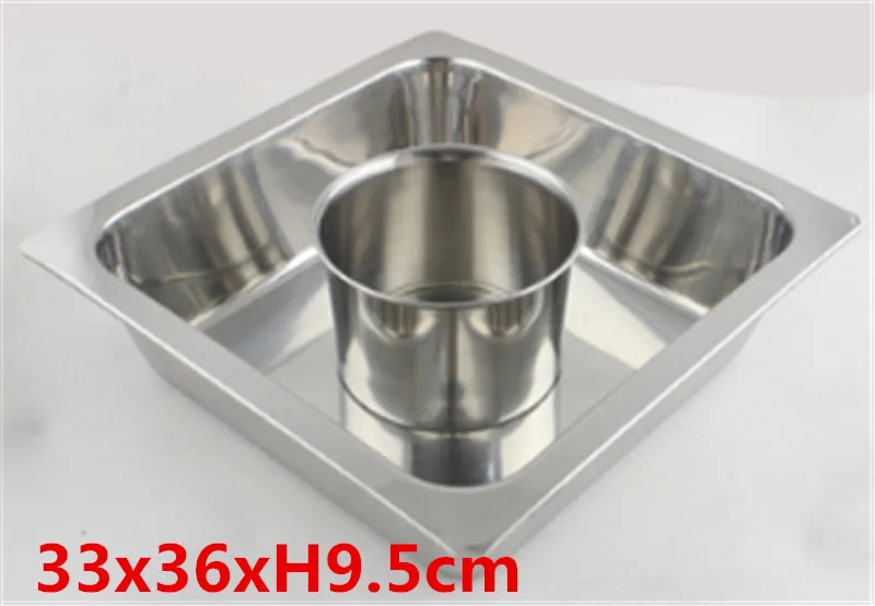 Round middle 36cm Китайский квадратный из нержавеющей стали утолщение бытовой квадратный Shabu ароматизатор горячий горшок жаровня блюдо плита суп теплый горшок жаровня - Цвет: Round middle 36cm