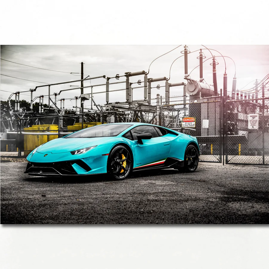 Синий автомобиль Huracan спортивный суперкар автомобиля постер Холст Искусство