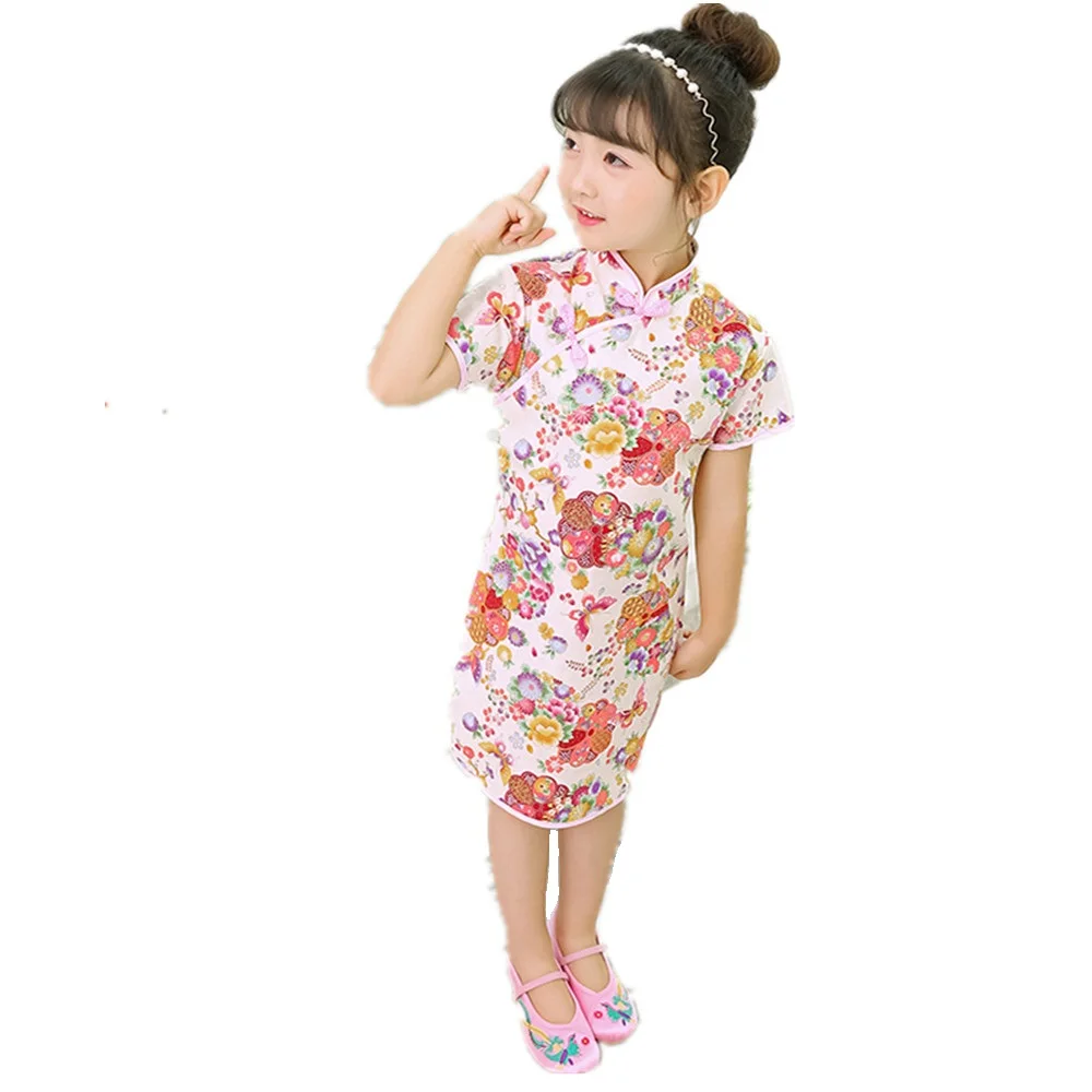 2019 Baby Girl Slim Dress Children Chinese Traditional Clothes Floral Girl's Cheongsam Party Chi-Pao Qipao Wedding Dresses | Детская