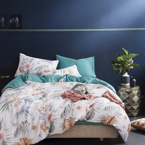bedding set 12 Лист Цветочные птицы пододеяльник набор потертый темно-синий Египетский хлопок Простыня 4 шт. постельных принадлежностей со скрытой Подушка на молнии sham - Цвет: bedding set 12