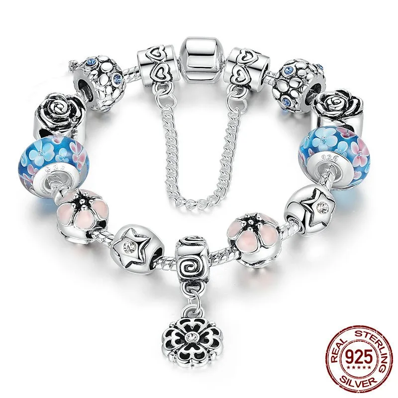 S925 Silver Diy exquisite glass beads women's bracelet snake bone chain and snowflake accessories | Украшения и аксессуары
