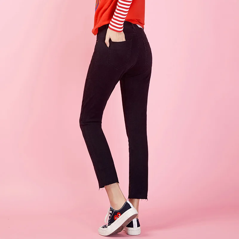 LEIJIJEANS 2019 весенние Стрейчевые черные джинсы с вышивкой размера плюс средняя талия