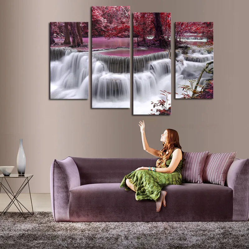 4 шт. абстрактная картина Водопад в лесу|oil painting|the paintingsabstract canvas |