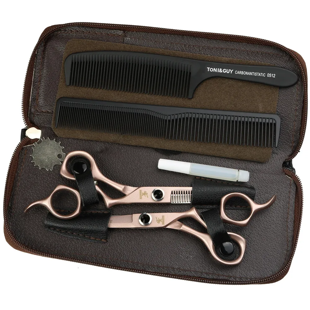 

Rose Gold 6 Inch High Quality Barbershop Scissors Set Japan 440C Cutting and Thinning Scissors Hairdresser Scissors