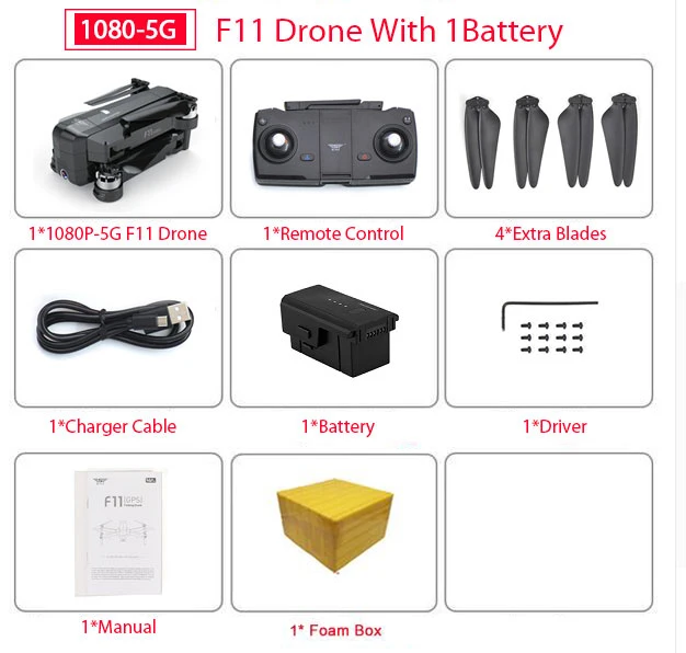 1BatteryFoamBox SJRC F11 gps Дрон с Wi-Fi FPV 1080P камера бесщеточный Квадрокоптер 25 минут управление временем полета складной Дрон Vs CG033 Z5 - Цвет: 1BatteryFoamBox