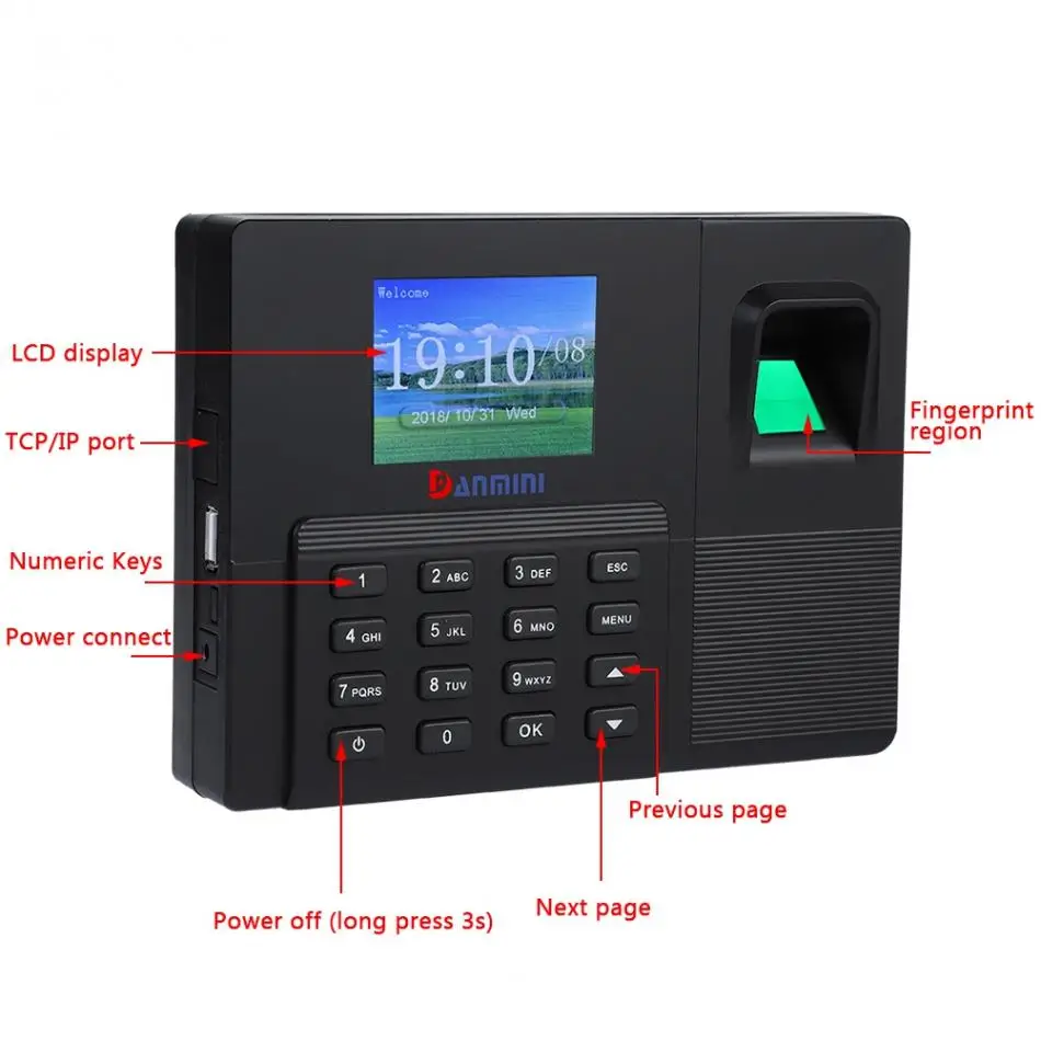 2,8 дюймов TFT lcd отпечаток пальца работник посещаемости рекордер времени часы машина 100-240 В