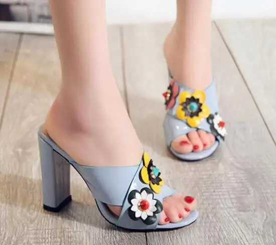 2017 лето горячий продавать женщина тапочки с открытым носком кожа цветок