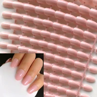 wholesale pearl light pink pure color round natural false nails glitter french nail round size manicure tips 10