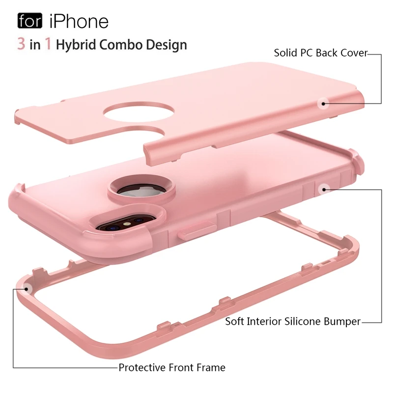 Жесткий чехол Yokata для iPhone X цвета розового золота 3 в 1 противоударный защитный
