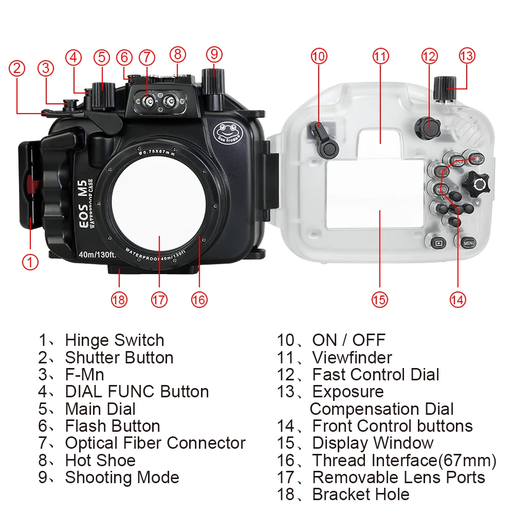 Водонепроницаемый чехол для камеры Canon EOS M5 18-55 мм для фотосъемки под водой 40 м для свободного дайвинга
