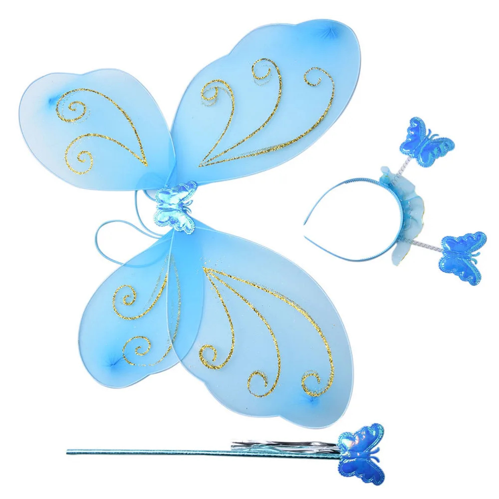 Children 3Pcs/set Lovely Party Costume Princess Girl Kids Butterfly Wing Wand Headband Fairy Xmas Party Costume Set