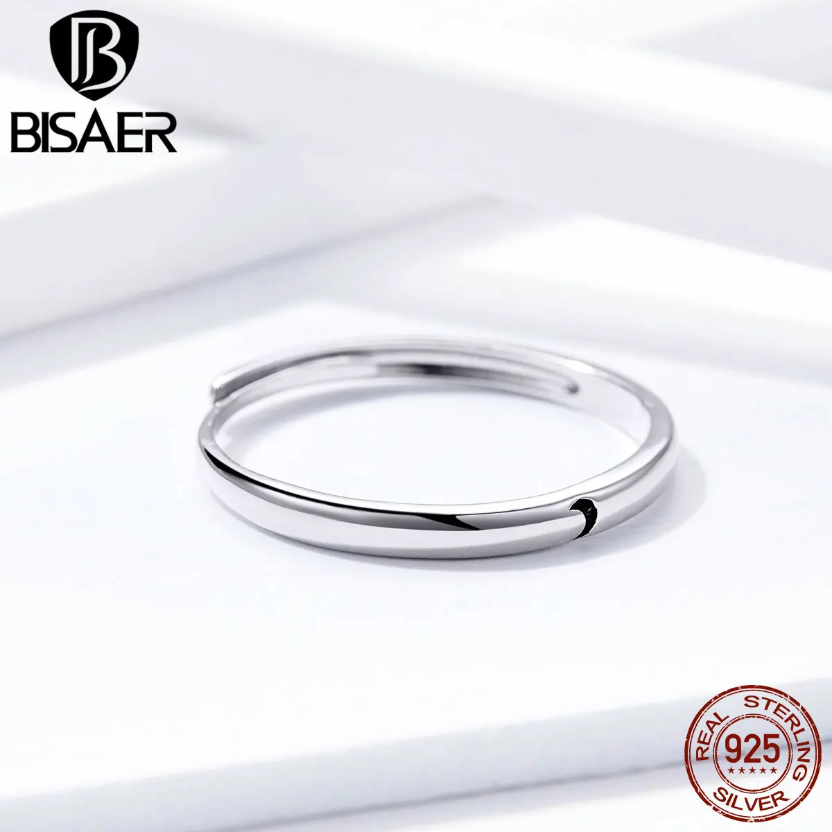 BISAER обручальное кольцо 925 пробы Серебряное классическое круглое женское кольцо Простая любовь форма палец ювелирные изделия, обручальное кольцо ECR508