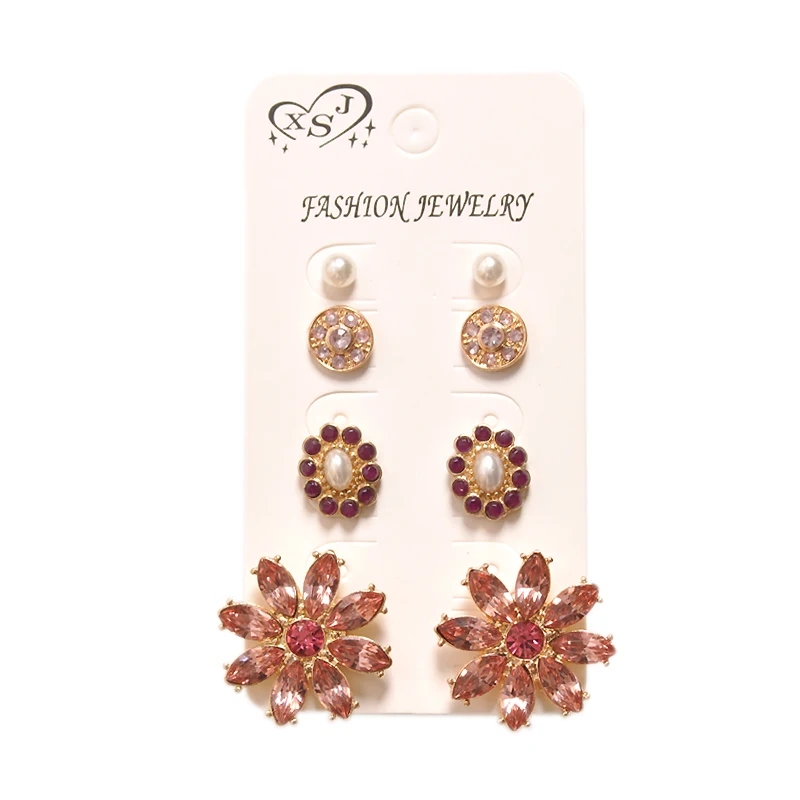Fashionable gorgeous women jewelry girl birthday party beautiful pink purple ear nail suit white pearl earring agent shipping | Украшения и