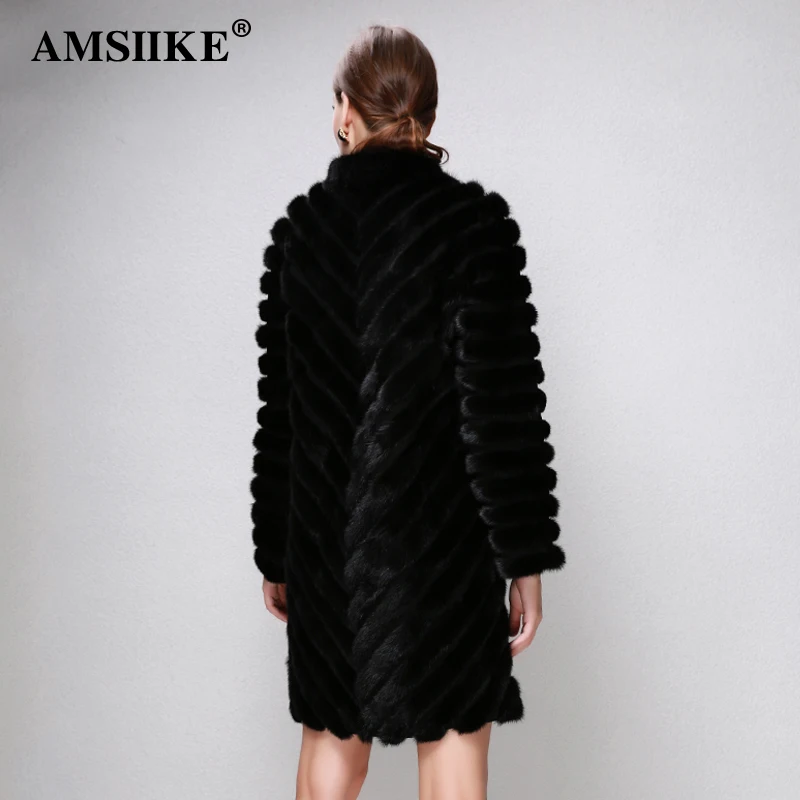AMSIIKE Женская Шуба Норковая на Молнии Рукав Отстегивается Три Четверти DWX033|mink