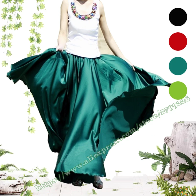 Женская длинная юбка макси из искусственного шелка и атласа черная или зеленая