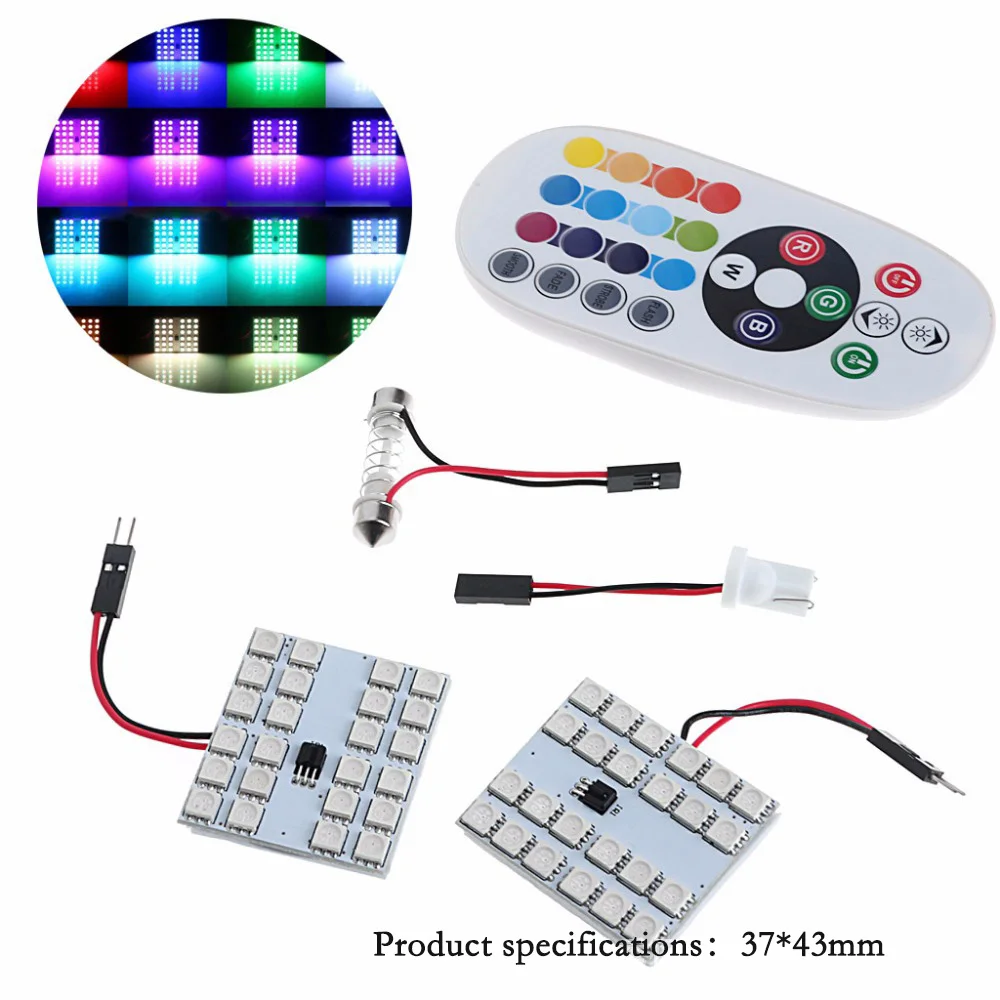 

Автомобильная светодиодная атмосферная лампа для чтения, комнатная лампа RGB с дистанционным управлением, новинка, T10 ba9s 31/41 мм 24SMD-5050 светиль...